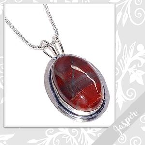 Red Jasper Large Eclectic Silver Artisan Necklace, 18” (Burgundy / Maroon Red)